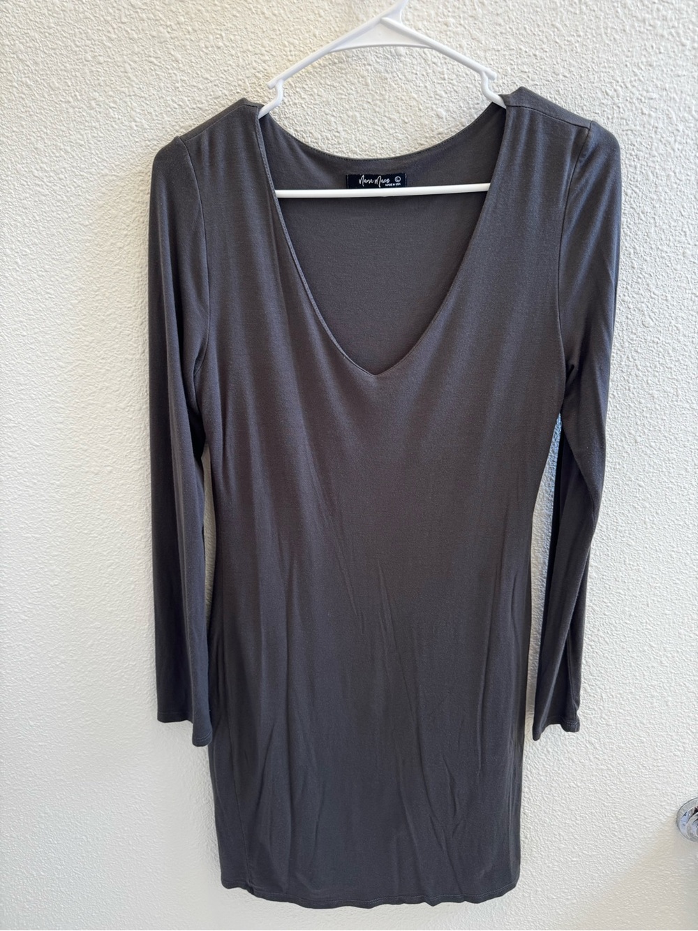 NanaMacs Long Sleeve V-Neck Dress in olive green